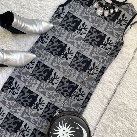 Vintage 60s Goldworm knit abstract print black and silver dress - Picture 3 of 15